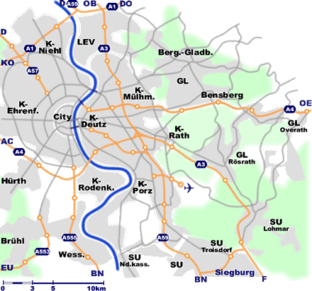 Karte: Regio Köln & Umgebung Süd / Ost